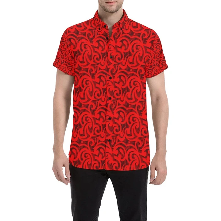 Maori Red Themed Design Print 3d Men's Button Up Shirt