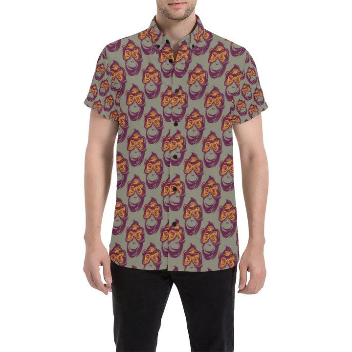 Chimpanzee Pattern Print Design 02 3d Men's Button Up Shirt