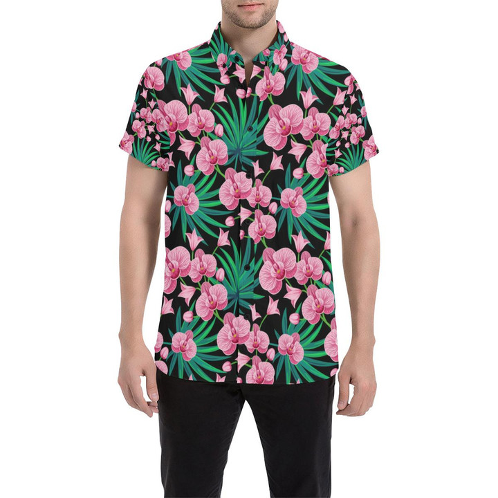 Orchid Pink Pattern Print Design Or06 3d Men's Button Up Shirt