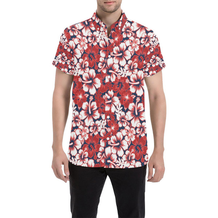 Red Hibiscus Pattern Print Design Hb01 3d Men's Button Up Shirt