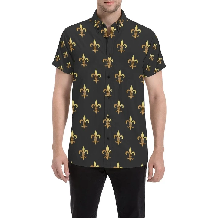 Fleur De Lis Gold Pattern Print Design 03 3d Men's Button Up Shirt
