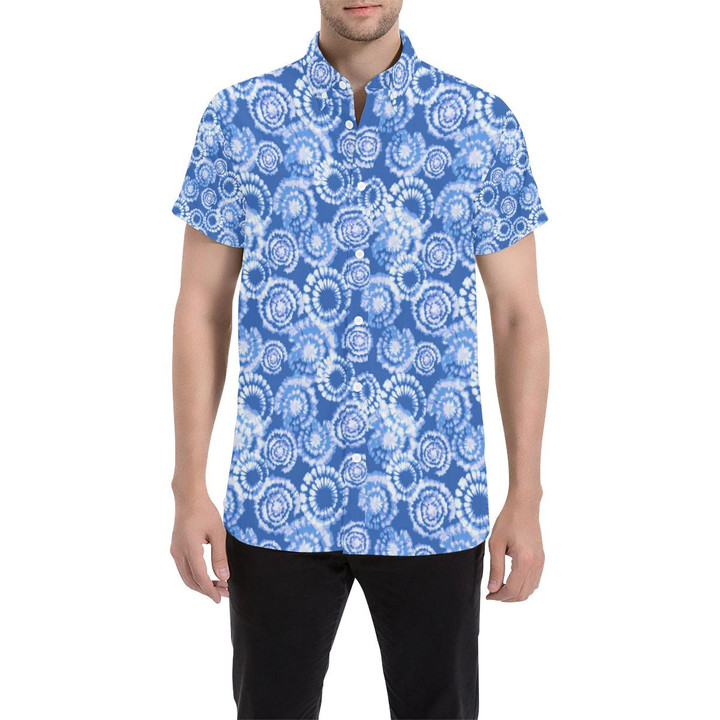 Tie Dye Blue Design Print 3d Men's Button Up Shirt