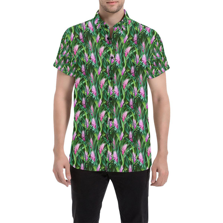 Tropical Folower Pink Heliconia Print 3d Men's Button Up Shirt