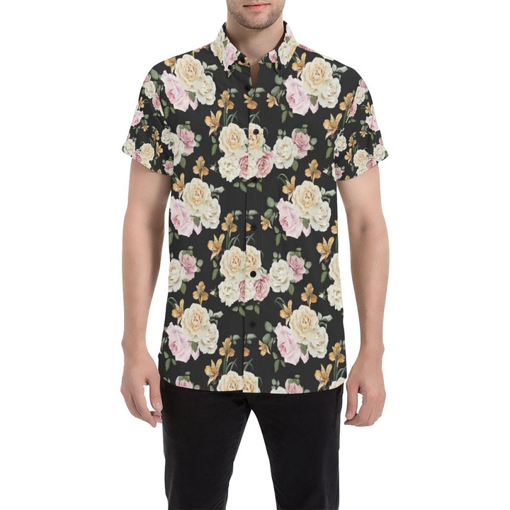 Rose Pattern Print Design A01 3d Men's Button Up Shirt