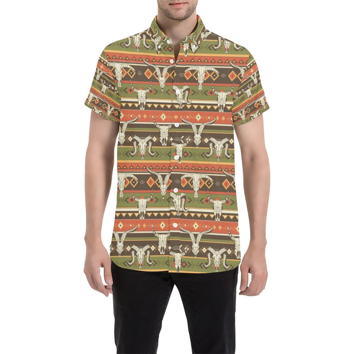 American Indian Skull Animal 3d Men's Button Up Shirt