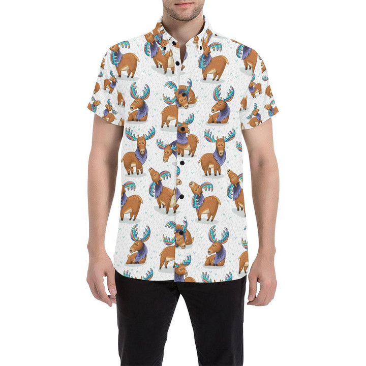 Moose Cute Pattern Print Design 01 3d Men's Button Up Shirt