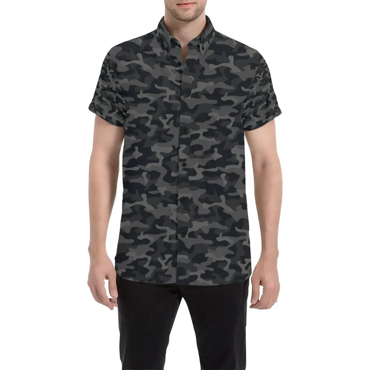 Camo Black Pattern Print Design 02 3d Men's Button Up Shirt