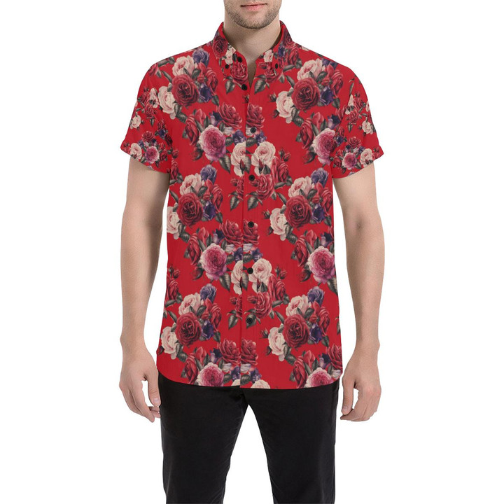 Rose Red Pattern Print Design Ro07 3d Men's Button Up Shirt