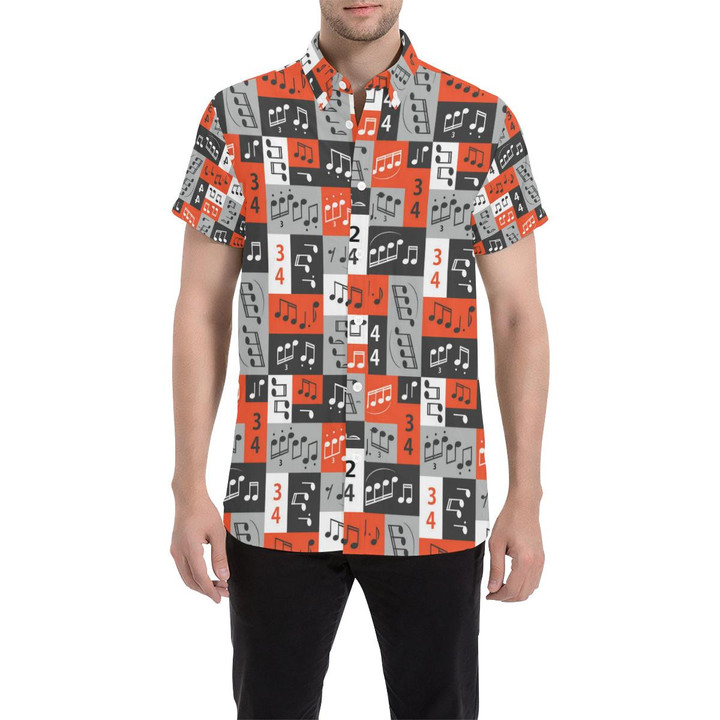 Music Note Design Themed Print 3d Men's Button Up Shirt