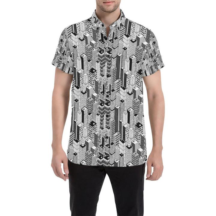 City Pattern Print Design 02 3d Men's Button Up Shirt