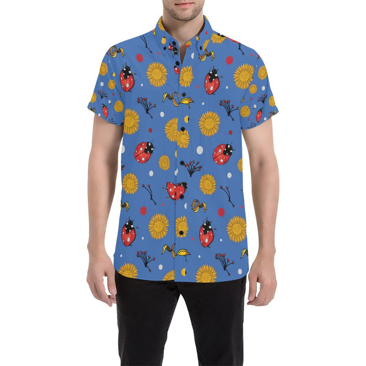 Ladybug Pattern Print Design 05 3d Men's Button Up Shirt