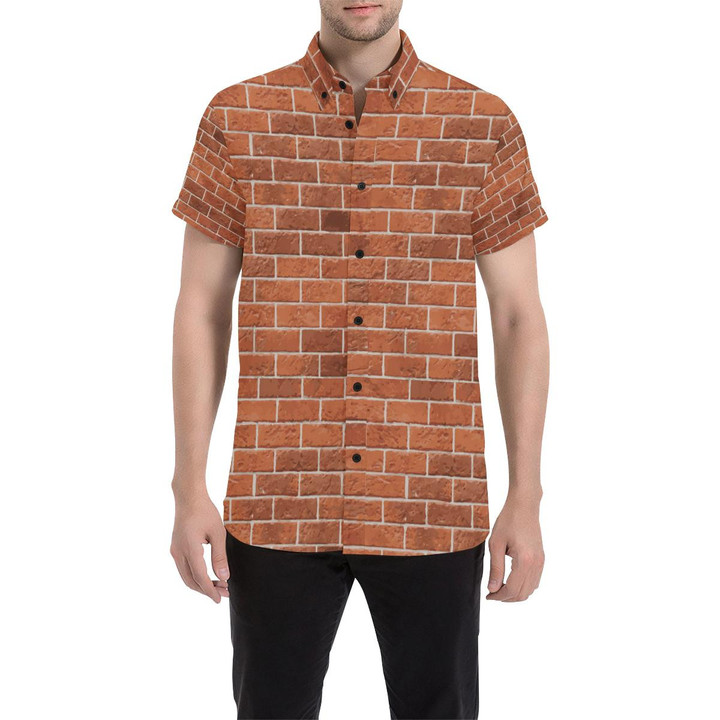 Brick Brown Pattern Print Design 02 3d Men's Button Up Shirt