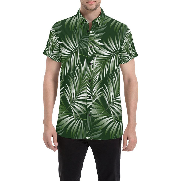 White Green Tropical Palm Leaves 3d Men's Button Up Shirt