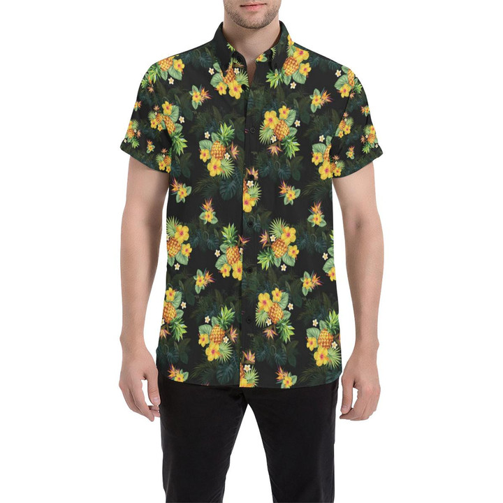 Pineapple Tropical Flower Print Pattern 3d Men's Button Up Shirt