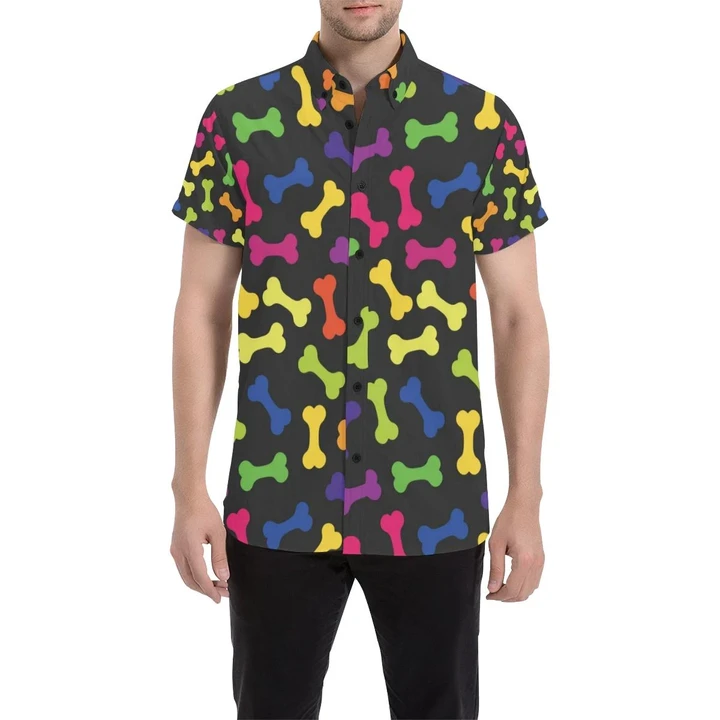 Dog Bone Neon Color Pattern Print Design 02 3d Men's Button Up Shirt