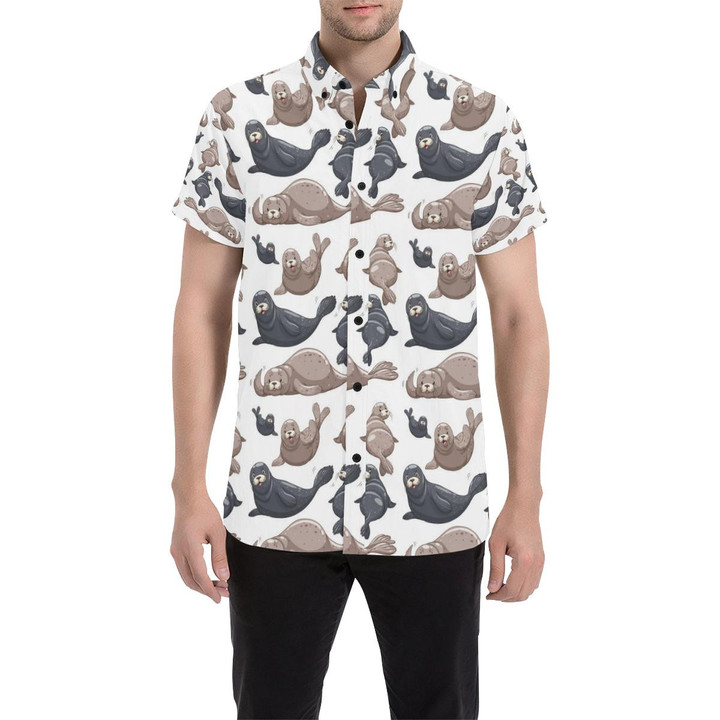 Sea Lion Pattern Print Design 02 3d Men's Button Up Shirt