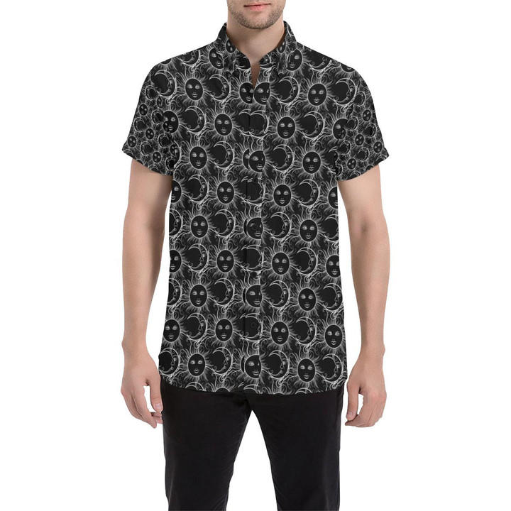 Sun Moon White Design Themed Print 3d Men's Button Up Shirt