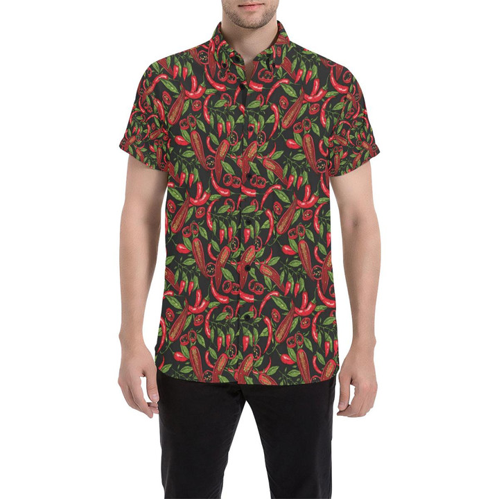 Chilli Pepper Pattern Print Design 02 3d Men's Button Up Shirt