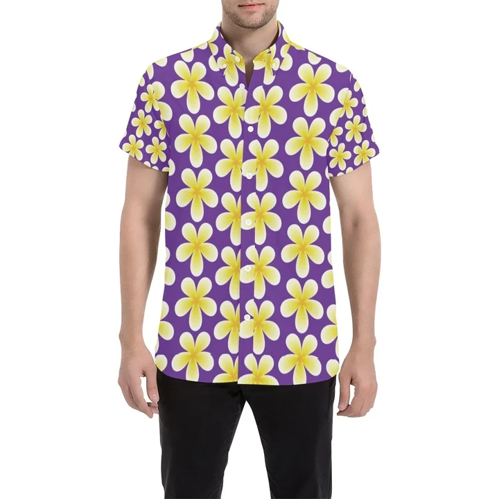 Yellow Plumeria Pattern Print Design Pm05 3d Men's Button Up Shirt