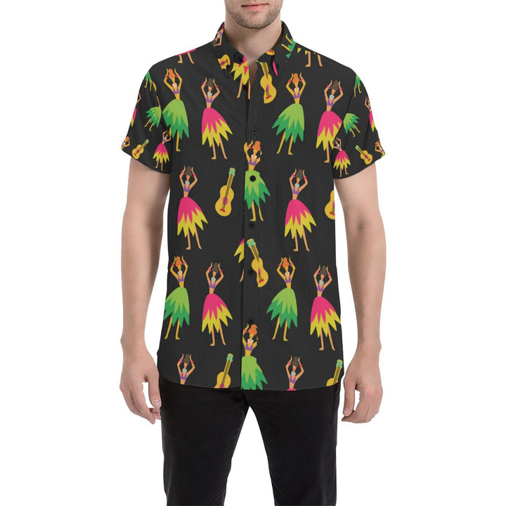 Hula Dancers Hawaiian Girl Pattern Print Design 03 3d Men's Button Up Shirt