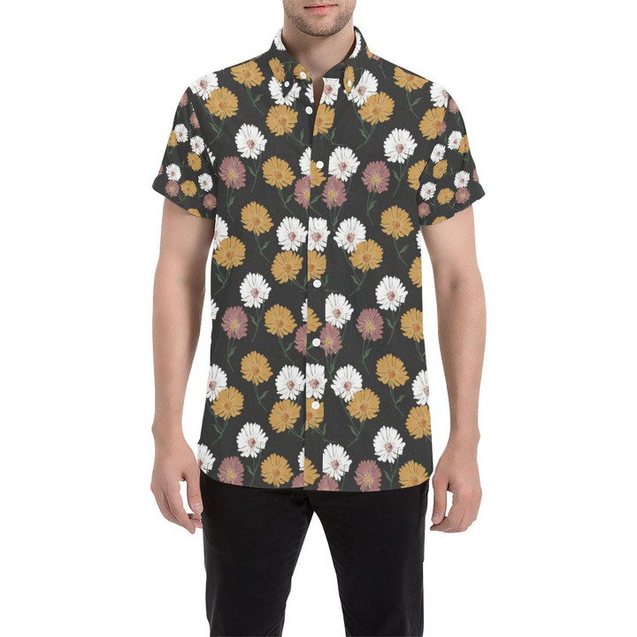 Daisy Pattern Print Design Ds04 3d Men's Button Up Shirt
