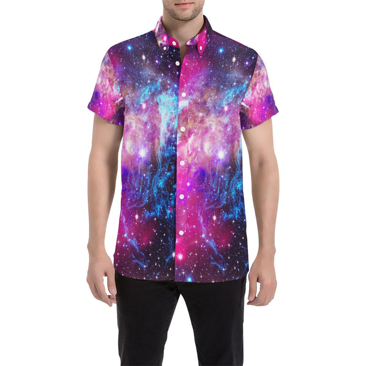 Galaxy Night Purple Space Print 3d Men's Button Up Shirt