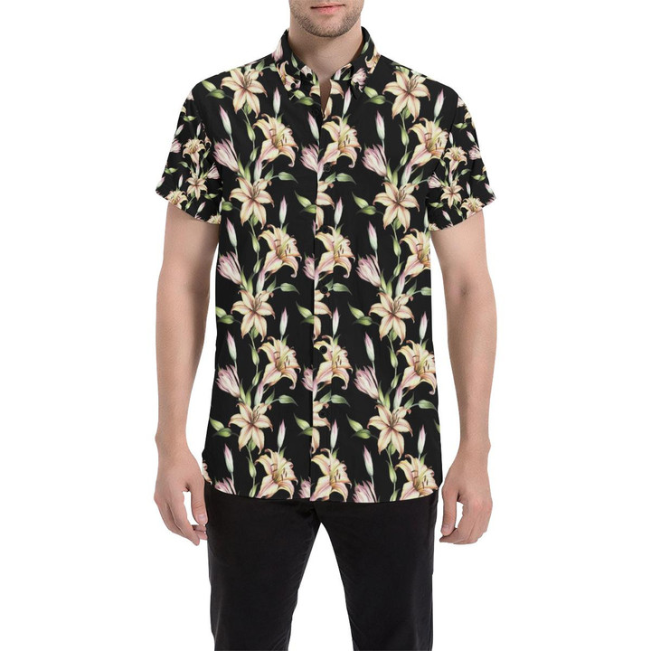 Lily Pattern Print Design Ly05 3d Men's Button Up Shirt