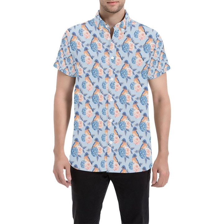 Bluebird Pattern Print Design 01 3d Men's Button Up Shirt