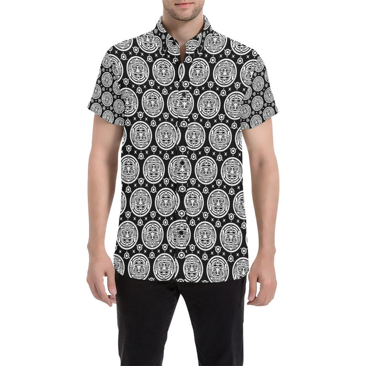 Calendar Aztec White Black Print Pattern 3d Men's Button Up Shirt