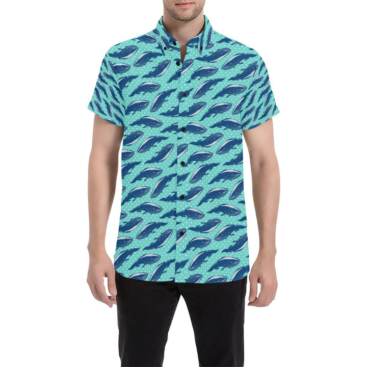 Whale Polka Dot Design Themed Print 3d Men's Button Up Shirt