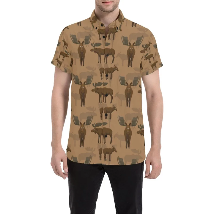 Moose Pattern Print Design 03 3d Men's Button Up Shirt