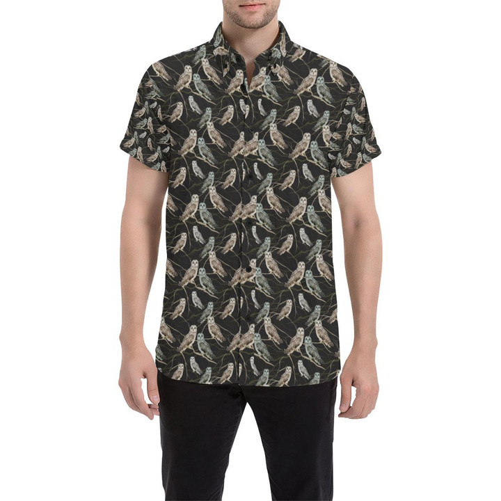 Owl Branch Themed Design Print 3d Men's Button Up Shirt