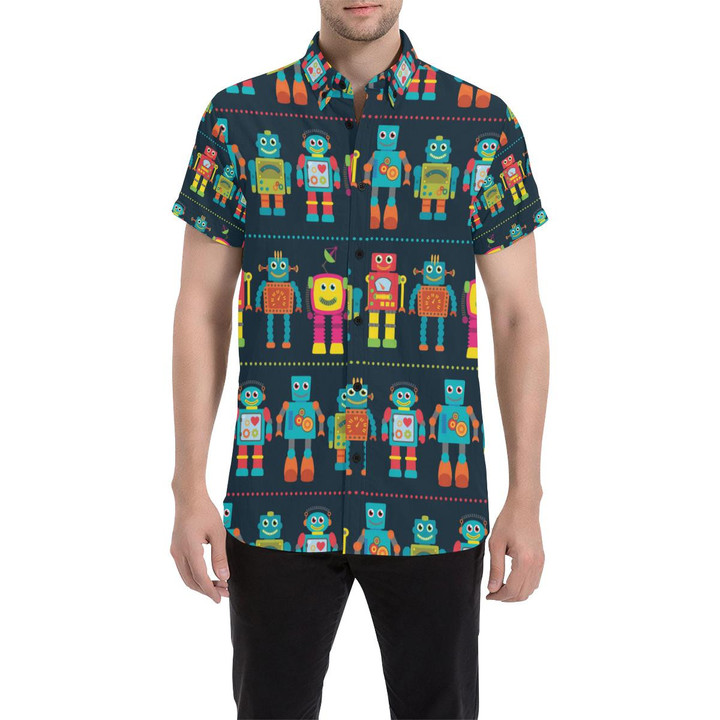 Robot Pattern Print Design A01 3d Men's Button Up Shirt