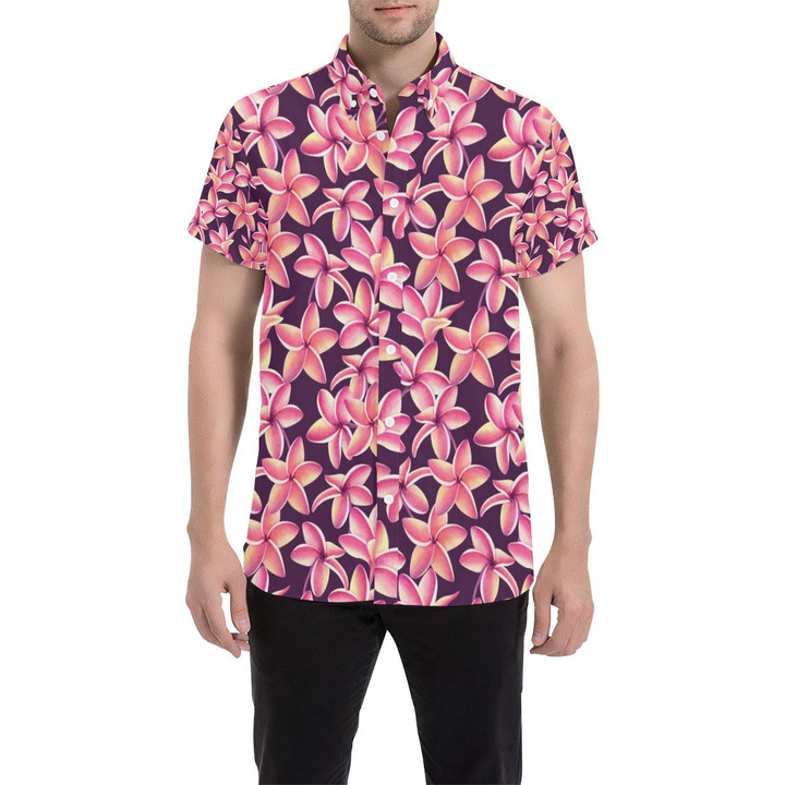 Purple Plumeria Pattern Print Design Pm010 3d Men's Button Up Shirt