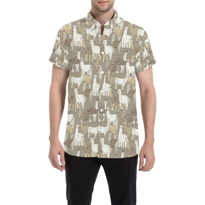 Alpaca Pattern Print Design 01 3d Men's Button Up Shirt