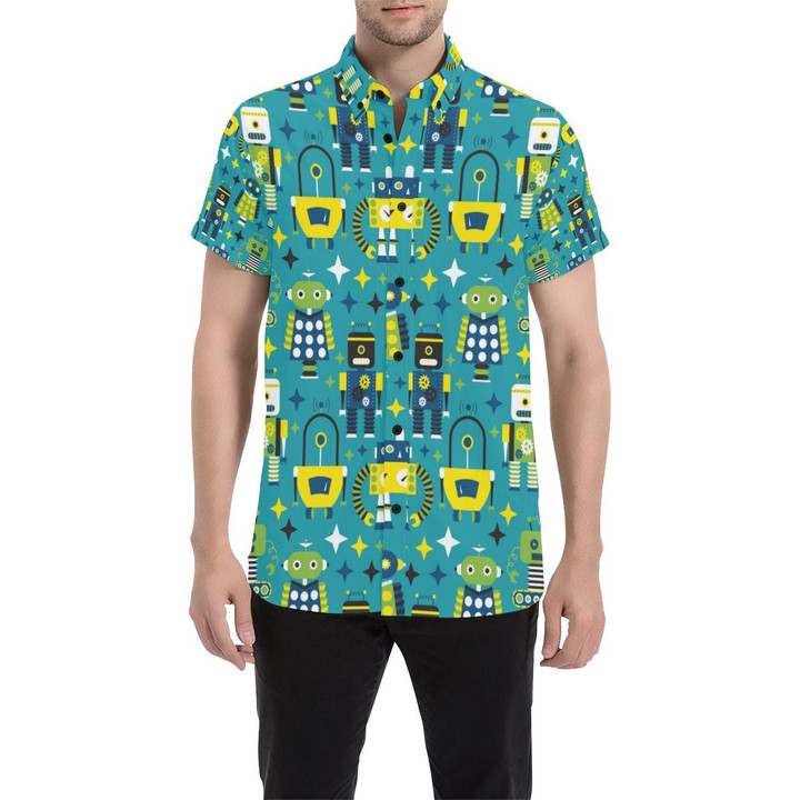 Robot Pattern Print Design A02 3d Men's Button Up Shirt