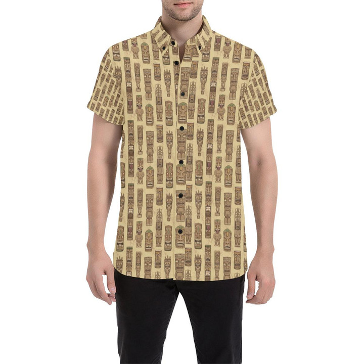 Totem Tiki Style Themed Design 3d Men's Button Up Shirt