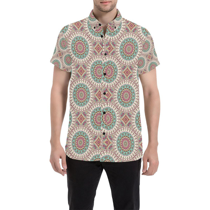 Bohemian Round Style Print 3d Men's Button Up Shirt