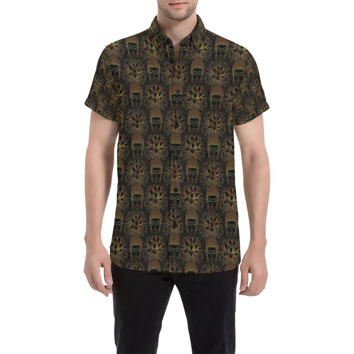 Buddha Pattern Print Design 03 3d Men's Button Up Shirt