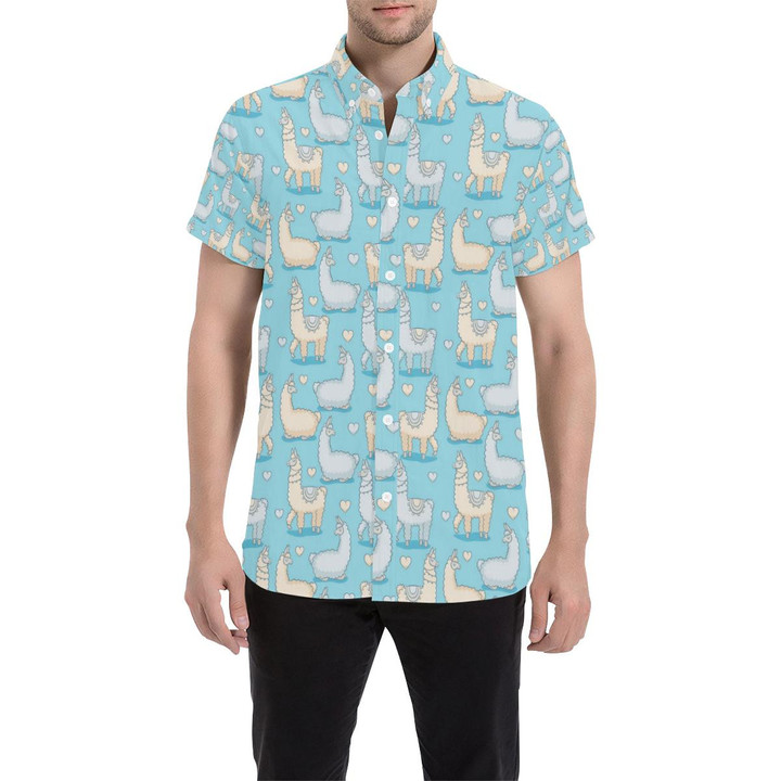 Alpaca Pattern Print Design 06 3d Men's Button Up Shirt