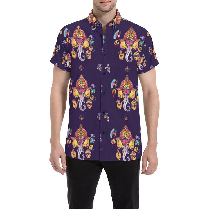 Ganesha Pattern Print Design 04 3d Men's Button Up Shirt