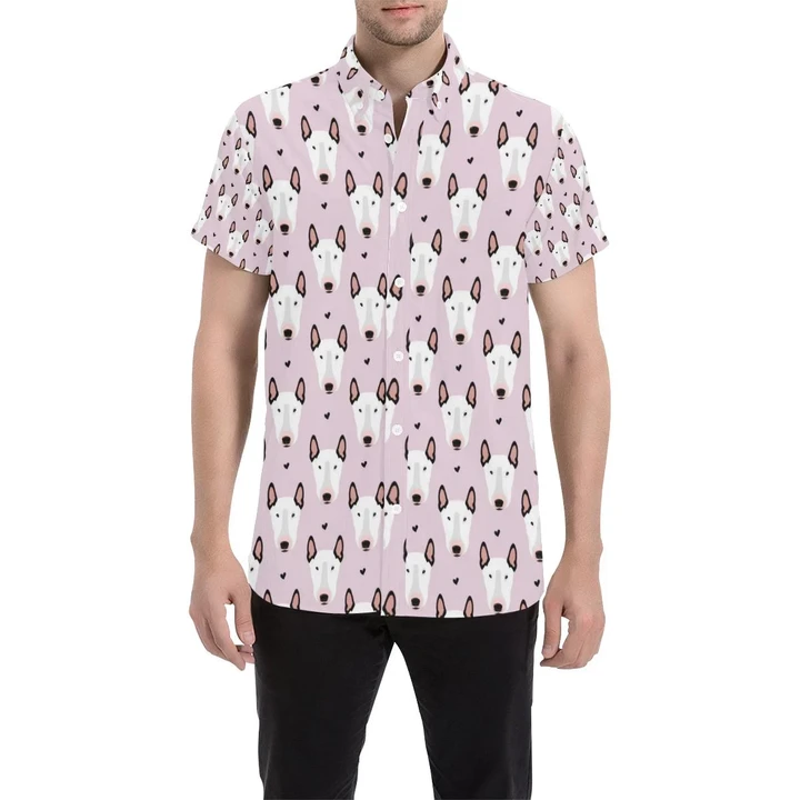 Bull Terrier Pink Print Pattern 3d Men's Button Up Shirt