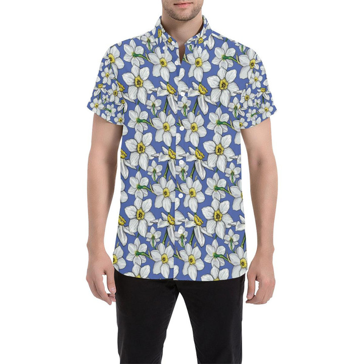 Daffodils Pattern Print Design Df08 3d Men's Button Up Shirt