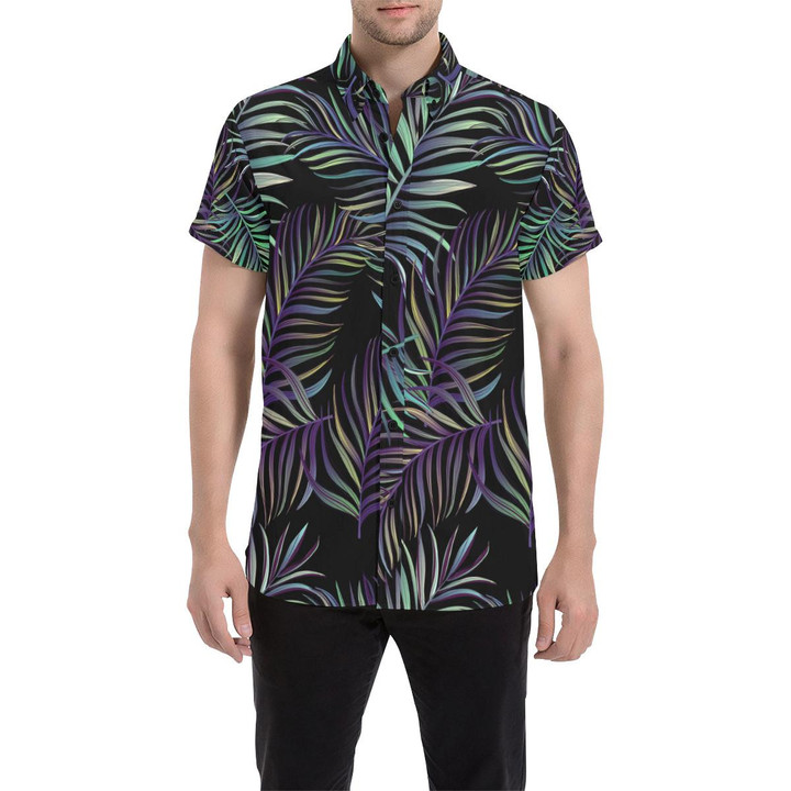 Tropical Palm Leaves Pattern Brightness 3d Men's Button Up Shirt