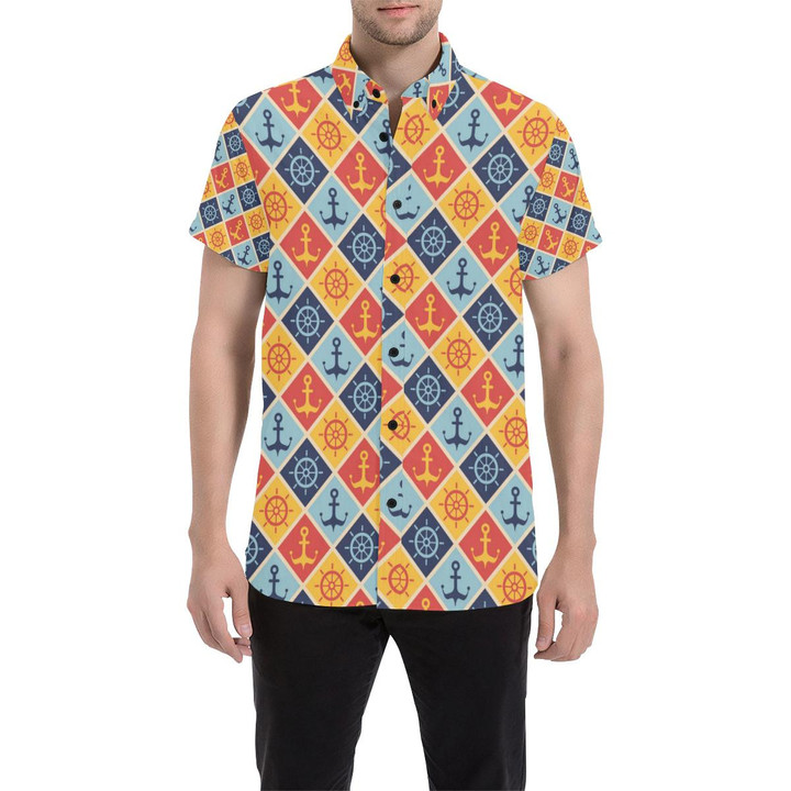 Nautical Pattern Design Themed Print 3d Men's Button Up Shirt