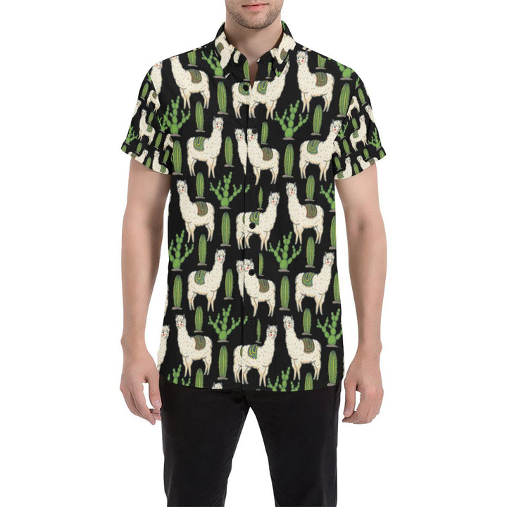 Llama Cactus Pattern Print Design 011 3d Men's Button Up Shirt