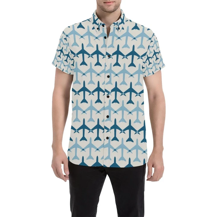 Airplane Pattern Print Design 04 3d Men's Button Up Shirt