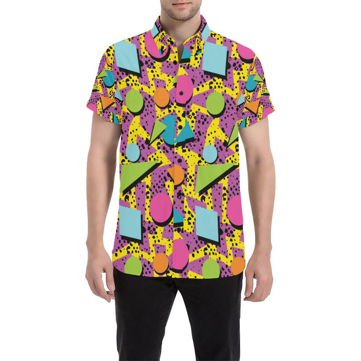 80s Pattern Print Design 1 3d Men's Button Up Shirt