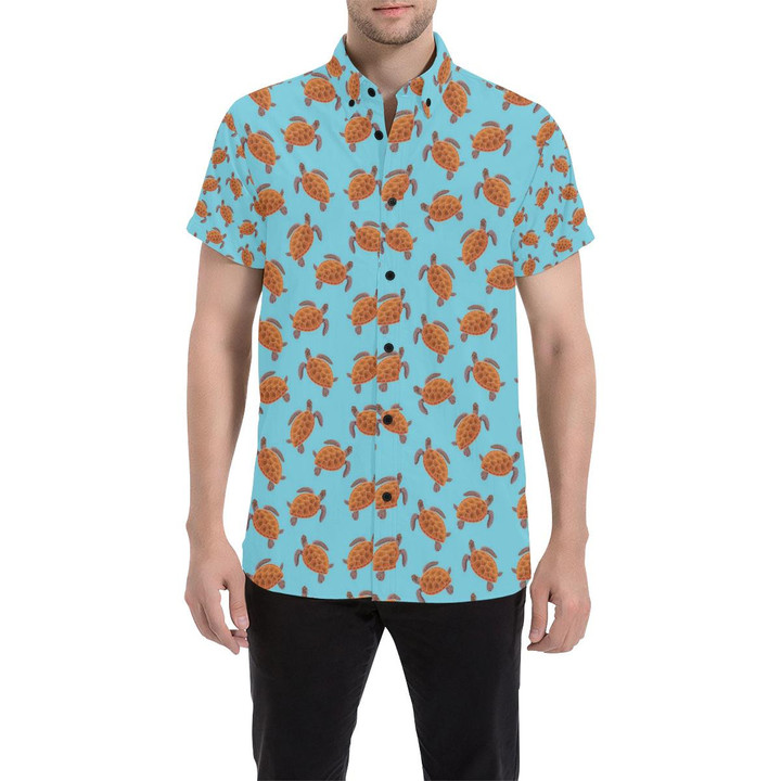 Brow Sea Turtle Print Pattern 3d Men's Button Up Shirt