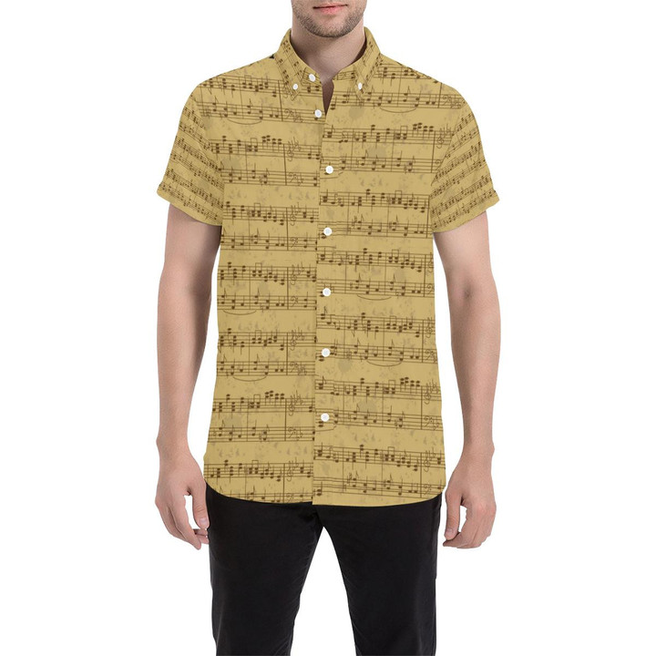 Music Note Vintage Themed Print 3d Men's Button Up Shirt